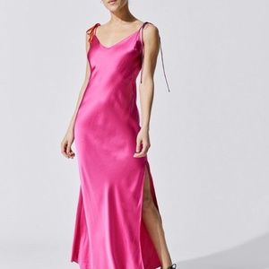 Dannijo Tie Strap Silk Slip Maxi Dress - Hot Pink w/ purple & orange straps